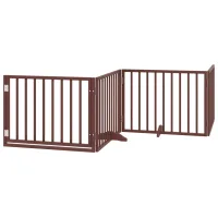 Barrera para perros - plegable de 4 paneles con puerta - madera de álamo - marrón (320x2x60cm)