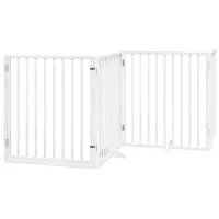 Barrera para perros de 4 paneles - plegable con puerta - madera de álamo - blanco (320x2x90cm)