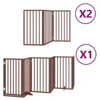 Barrera para perros - plegable de 12 paneles con puerta - madera de álamo - marrón (600x30x90cm)
