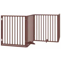 Barrera para perros plegable de 4 paneles con puerta - madera de álamo - marrón (320x2x90cm)
