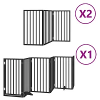 Barrera para perros plegable con puerta de 12 paneles - madera de álamo - negro (600x2x90cm)