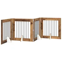 Barrera plegable para perros con soportes de 4 paneles - madera de ingeniería y acero - madera vieja (321x34x80cm)