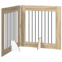 Barrera para perros plegable - 2 piezas con soportes - madera de ingeniería y acero - roble sonoma (160.5x34x80cm)