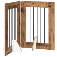 Barrera para perros plegable con soportes - madera de ingeniería y acero galvanizado - madera envejecida (120.5x34x80cm)