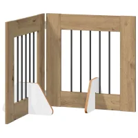 Barrera plegable para perros con soportes - set de 2 - madera técnica y acero - roble artesanal (120.5x34x60cm)
