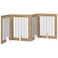 Barrera plegable para perros - 4 paneles con soportes - madera y acero - roble artesanal (321x34x100cm)