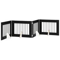 Barrera plegable para mascotas - 4 paneles con soportes - acero y madera - roble negro (321x34x60cm)