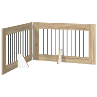 Barrera para perros - plegable con soportes - madera técnica y acero - roble sonoma (200.5x34x60cm)