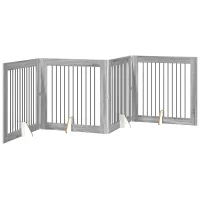 Barrera para perros plegable - 4 paneles con soportes - madera y acero - gris sonoma (401x34x100cm)