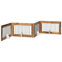 Barrera para perros plegable de 4 paneles - madera de ingeniería y acero galvanizado - madera envejecida (401x34x60cm)