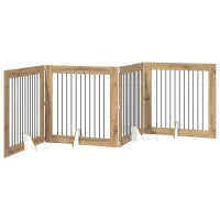 Barrera para perros plegable con soportes - 4 paneles - madera y acero galvanizado - roble artesanal (401x34x100cm)