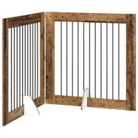 Barrera para perros plegable con soportes - madera procesada y acero - madera antigua (200.5x34x100cm)
