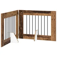 Barrera para perros plegable - con soportes - madera y acero - madera envejecida (160.5x34x60cm)