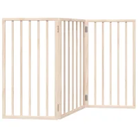 Barrera plegable para perros de 3 paneles - madera de chopo - natural (150x2x90cm)