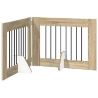 Barrera para perros plegable con soportes 2 uds - madera de ingeniería y acero galvanizado - roble sonoma (160.5x34x60cm)