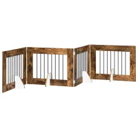 Barrera para perros plegable de 4 paneles - madera de ingeniería y acero galvanizado - roble ahumado (321x34x60cm)