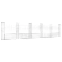 Gavión en forma de u - con 6 postes - hierro - plateado (620x20x150cm)