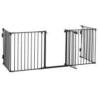 Barrera de seguridad y parque para perros - modulable y plegable con puerta - metal y pp - negro (300x3x74.5cm)