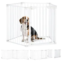 Barrera de seguridad y parque para perros modular - plegable con puerta - metal y pp - blanco (300x3x74.5cm)