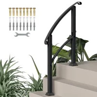 Pasamanos para escalera de 1 a 3 peldaños - ajustable 0-45° - metal - negro (71x8x148cm)