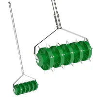Aireador de césped manual rodante - mango desmontable en 3 piezas - acero galvanizado y pp - verde oscuro (45x21x140cm)