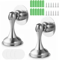Set de 2 topes de puerta magnéticos de acero inoxidable, instalación en suelo o pared, con cintas adhesivas y tornillos