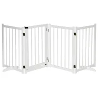 Barriera para perros plegable de 4 paneles con puerta 237,5x36x80 cm blanco