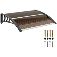 Marquesina protectora 75x100 cm para puertas y ventanas con soporte de aluminio marrón y negro