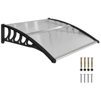 Marquesina de protección para puertas y ventanas 103x96,5 cm protección solar y lluvia con paneles de policarbonato y soporte de aluminio transparente