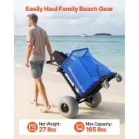 Carrito de playa essenza con ruedas grandes para arena, capacidad de carga de 75 kg, carrito de playa plegable de alta resistencia