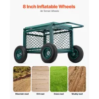 Carro de jardín rodante essenza con asiento, asiento de trabajo de jardín rodante de metal con ruedas, soporta hasta 181 kg