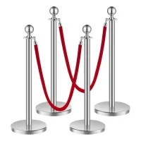 Postes de control 4 unidades cuerdas de terciopelo rojo 1,5 m