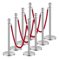 Postes para control de multitudes 8 pcs acero inoxidable 1,52 m con cuerdas de terciopelo