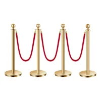 Poste control multitudes 4x terciopelo rojo 1,5m acero inoxidable oro