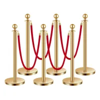 6 postes de terciopelo rojo con cuerdas, control de multitudes dorado