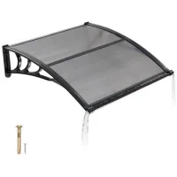 Toldo para puerta 97 x 102 cm, policarbonato drenaje, gris ahumado