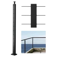 Poste pasamanos cables acero 107 x 2,5 x 5,1 cm negro inoxidable