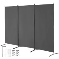 Biombo 3 paneles, gris, plegable, portátil, privacidad