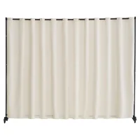 Biombo móvil con ruedas, panel cortina, beige