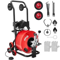 Máquina de limpieza de tuberías 30m, cable 19mm, ruedas múltiples, 82kg