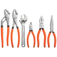 Juego de 6 herramientas, alicates y llave ajustable, acero carbono, mangos ergonómicos
