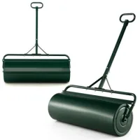 Rodillo metálico para césped 63l con asa desmontable para empujar o remolcar – verde