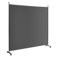 Separador de ambientes de panel único pantalla de privacidad ancha con ruedas bloqueables 184 x 30 x 184 cm