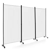 Biombo separador de 3 paneles con ruedas para dividir ambientes interiores – blanco