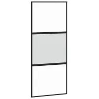 Puerta corredera negra de 90x205 cm con cristal templado y aluminio.