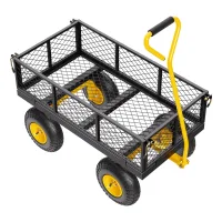 Carrito resistente de jardín de acero de 1700 x 480 x 515 mm con neumáticos de 10, laterales de malla extraíbles y manija giratoria de 180°