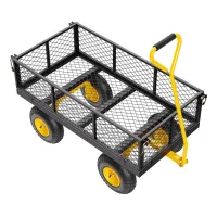 Carrito resistente de jardín de acero de 1840 x 560 x 535 mm con neumáticos de 10, laterales de malla extraíbles y manija giratoria de 180°