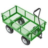 Carrito resistente de jardín de acero de 1840 x 560 x 535 mm con neumáticos de 10, laterales de malla extraíbles y manija giratoria de 180°