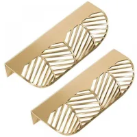 Pomos dorados para armarios, 2 tiradores para armarios en forma de hoja, tiradores dorados para muebles de cocina, tiradores para cajones de puertas