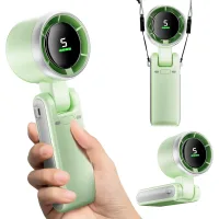 Mini ventilador plegable portátil, recargable por usb, 5 velocidades, pantalla digital, ideal para viajes y camping, color verde
